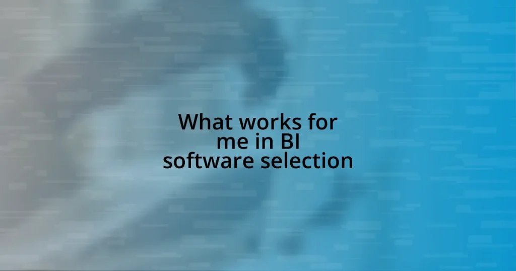 What works for me in BI software selection